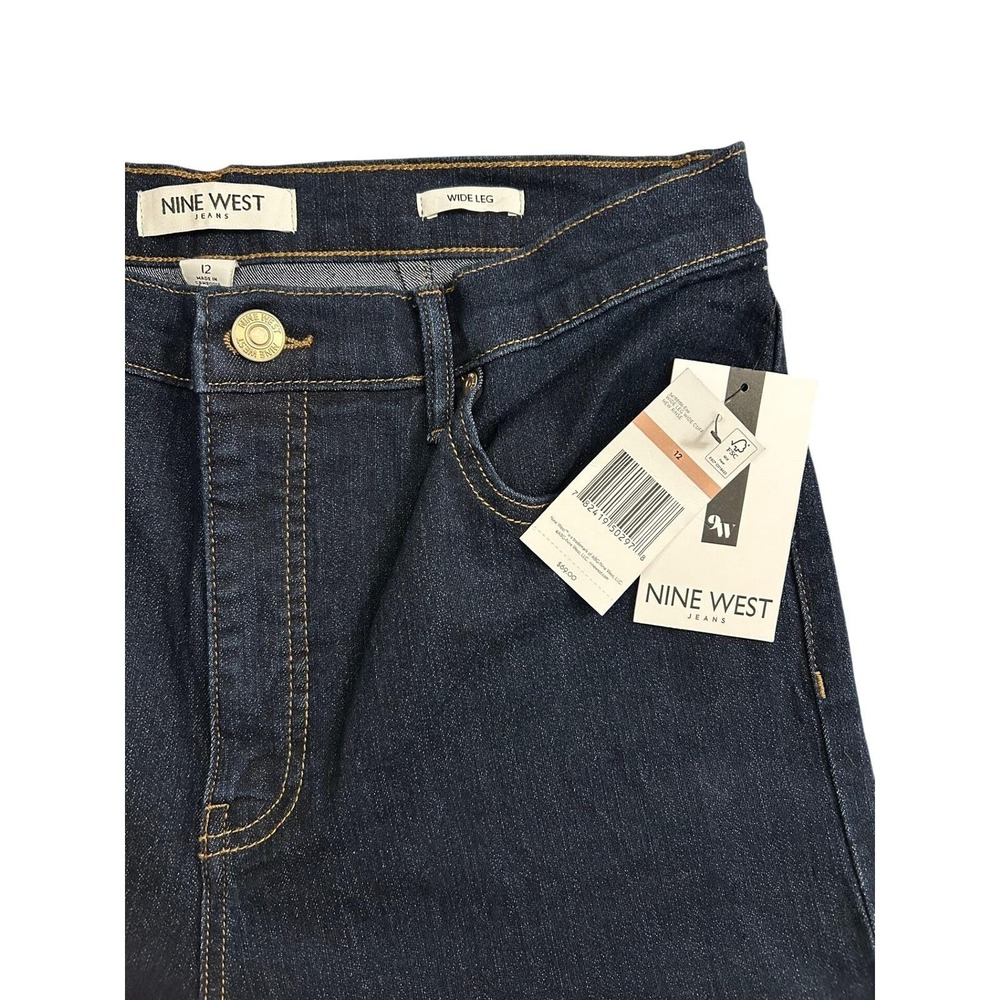Nine West Jeans Wide Leg Pants Womens 12 Dark Blue New Cuffed High Rise Denim - Picture 8 of 11